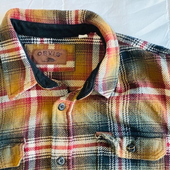 Orvis Check Flannel Shirt Classic Fit Long Sleeve Button Up Brown Plaid XL - Picture 2 of 4